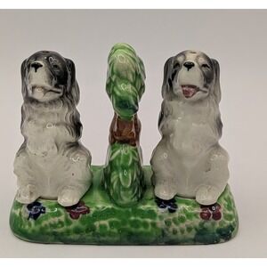 Vintage Three Piece Dog Salt And Pepper Shakers Black White Made In Japan
